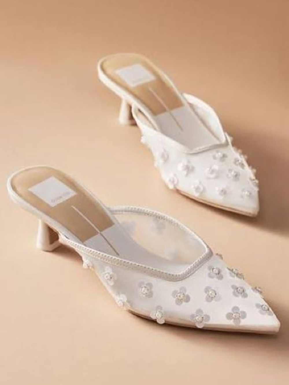 Ivory Embellished Floral Mule Heels